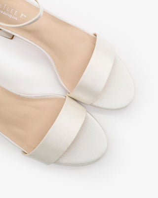 Satin Block Heel Wedding Sandals with Ankle Strap