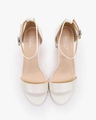 Satin Block Heel Wedding Sandals with Ankle Strap