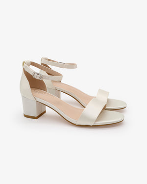 Satin Block Heel Wedding Sandals with Ankle Strap