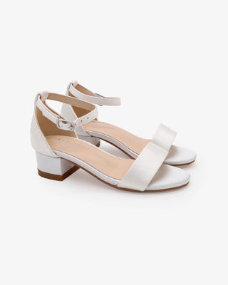 Satin Block Heel Flower Girls Sandals with Ankle Strap