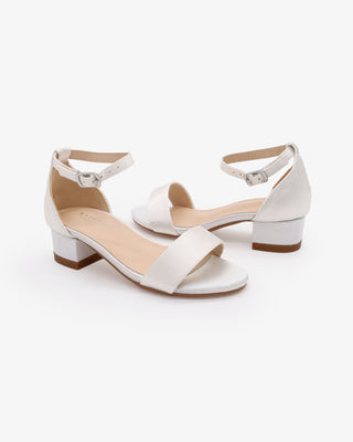 Satin Block Heel Flower Girls Sandals with Ankle Strap