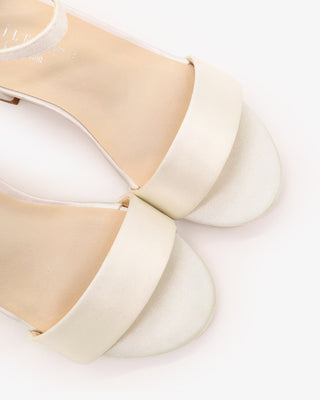 Ivory Satin Girls Block Heel Sandals with Ankle Strap