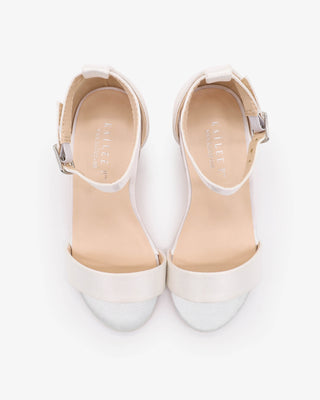 Satin Block Heel Flower Girls Sandals with Ankle Strap