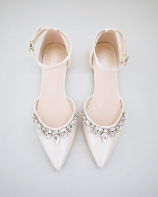 ivory satin bridal flats with rhinestones embellishments