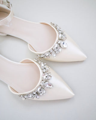 ivory satin bridal flats with rhinestones embellishments