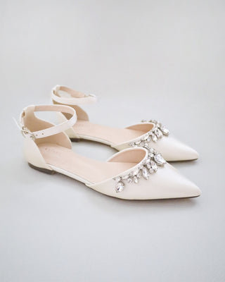ivory satin bridal flats with rhinestones embellishments
