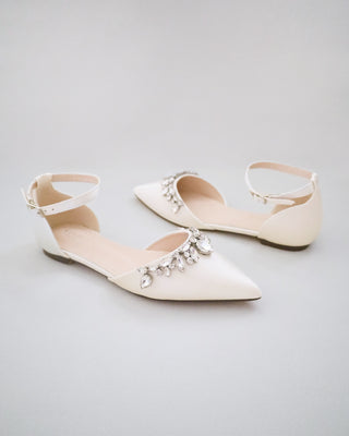 ivory satin bridal flats with rhinestones embellishments