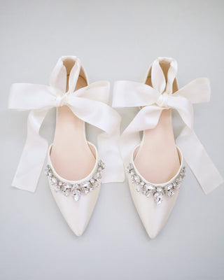 Satin Pointy Toe Flats with Teardrop Rhinestones EmbellishmentsWomen Shoes