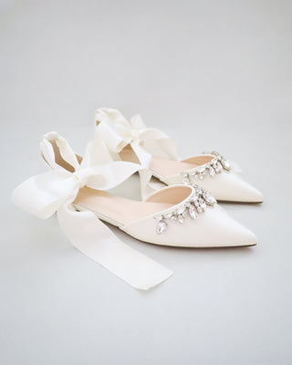 Satin Pointy Toe Flats with Teardrop Rhinestones EmbellishmentsWomen Shoes