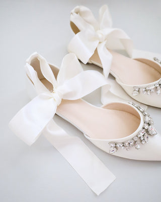 Satin Pointy Toe Flats with Teardrop Rhinestones EmbellishmentsWomen Shoes