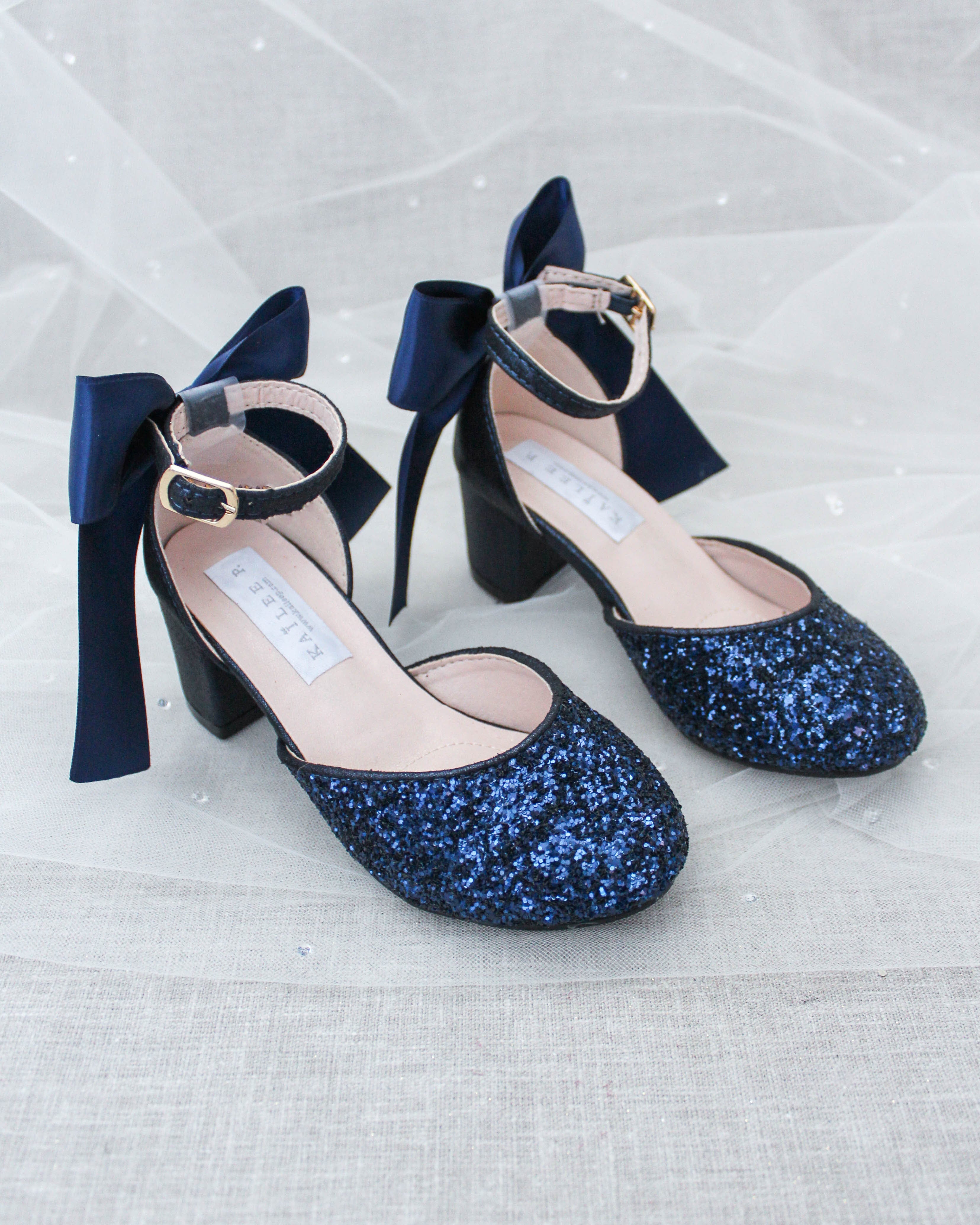 navy blue dress heels Bride Heels, Silky Satin Wedding Heels, High Bridal Block for Bridesmaid, Open Toe Slingback Sandals, Heels for Women Tiny faceted crystals scattered across fine mesh Women's Blue Heels | Nordstrom