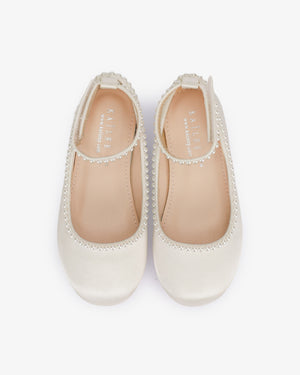 Girls Satin Flats with Mini Pearls