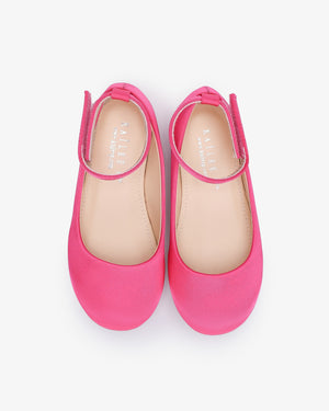 pink flat dress shoes Fuchsia Satin Flats with Velcro Ankle Strap, Flower Girls Shoes