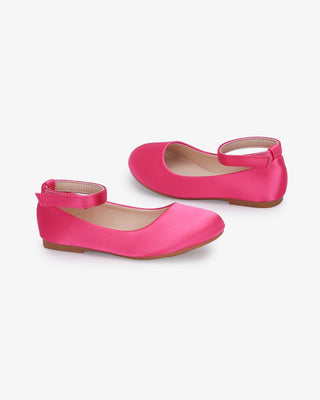 Fuchsia Satin Flats with Velcro Ankle Strap