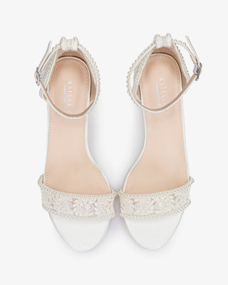 Crochet Lace Block Heel Wedding Sandals with Mini PearlsWomen Shoes