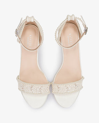Crochet Lace Block Heel Wedding Sandals with Mini PearlsWomen Shoes