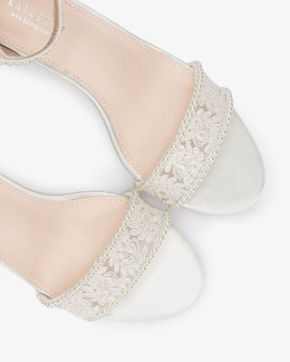 Crochet Lace Block Heel Wedding Sandals with Mini PearlsWomen Shoes