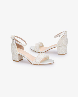 Crochet Lace Block Heel Wedding Sandals with Mini PearlsWomen Shoes