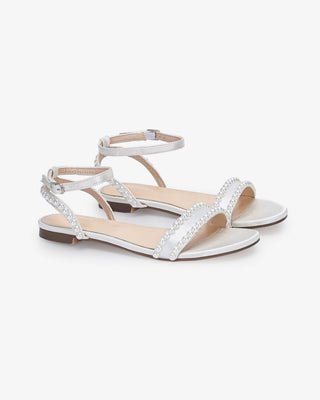 Satin Flat Sandal with Pearls and Ankle StrapWomen Shoes