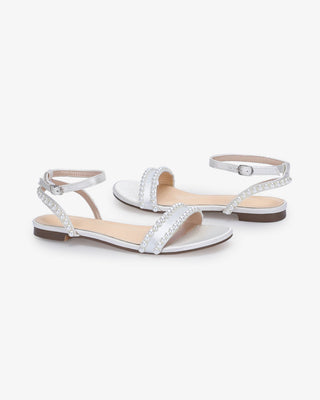 Satin Flat Sandal with Pearls and Ankle StrapWomen Shoes