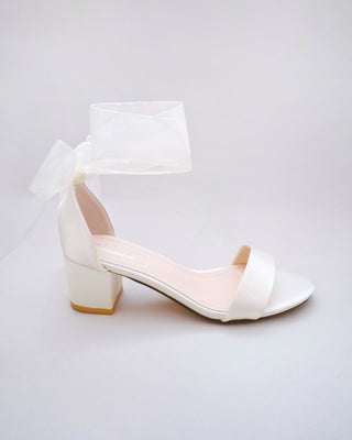 Satin Block Heel Sandal with Wrapped Ribbon Tie