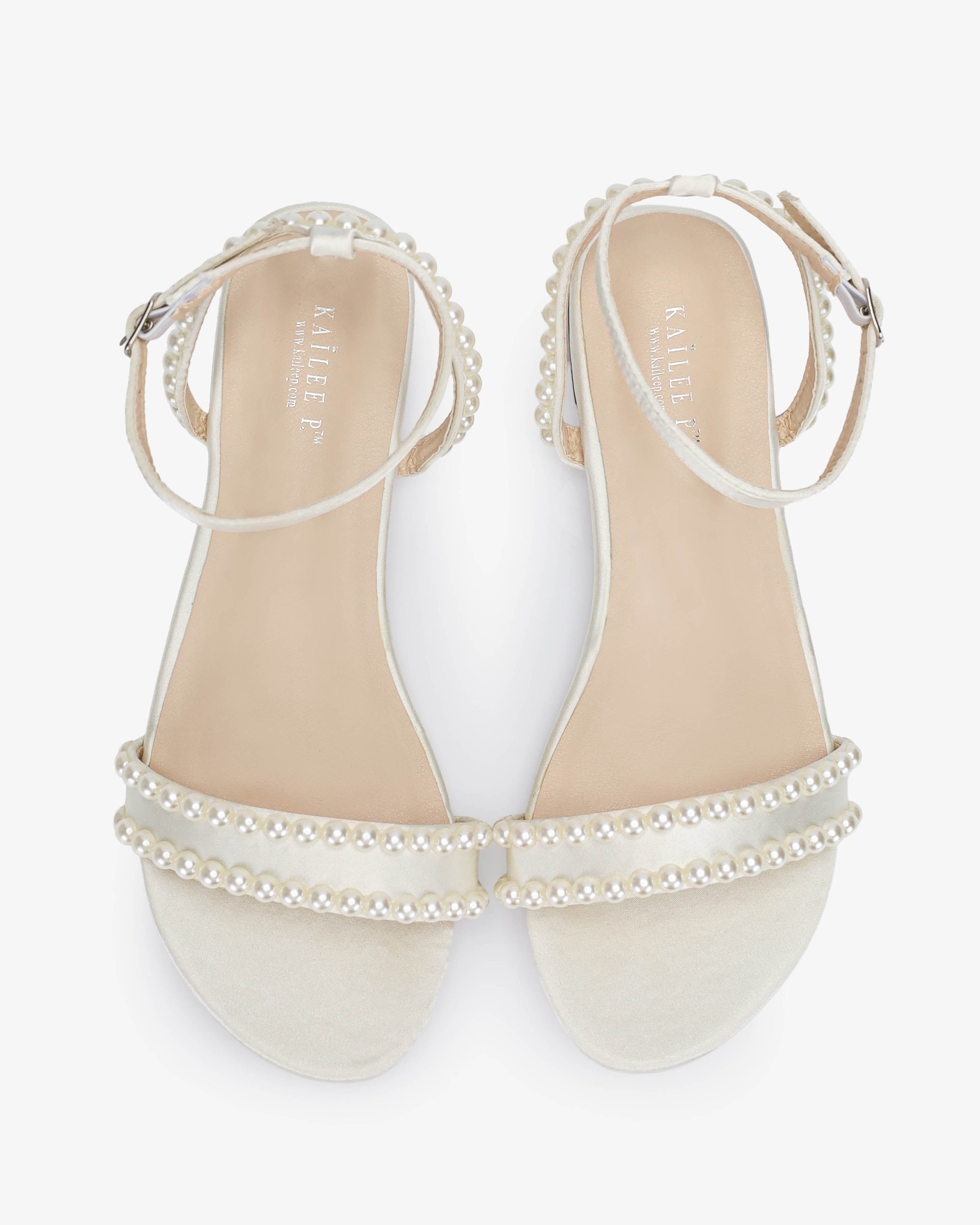 Ivory Satin Flat Sandal with Pearls, Bridesmaids Sandal, Wedding Flat Ivory Satin Flat Sandal with Pearls, Bridesmaids Sandal, Wedding Flat