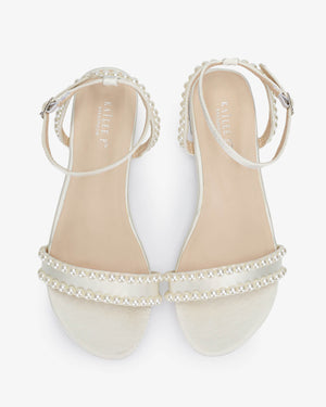 Satin Flat Sandal with Pearls and Ankle Strap