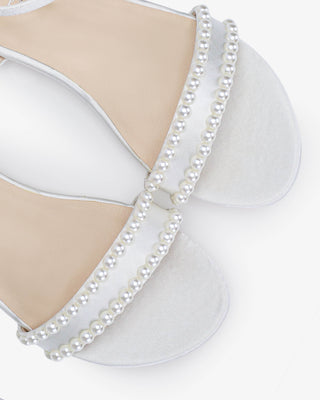 Satin Flat Sandal with Pearls and Ankle StrapWomen Shoes