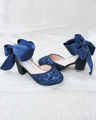 Navy Glitter Girls Block Heel