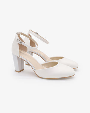 Satin Wedding Block Heel with Ankle Strap