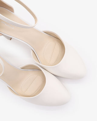 White Satin Wedding Block Heel with Ankle Strap