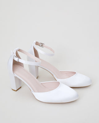 Satin Block Heel with Ankle Strap