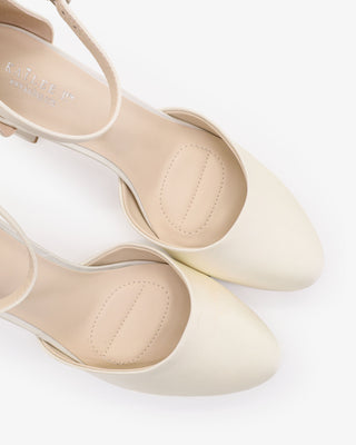 Ivory Satin Wedding Block Heel with Ankle Strap