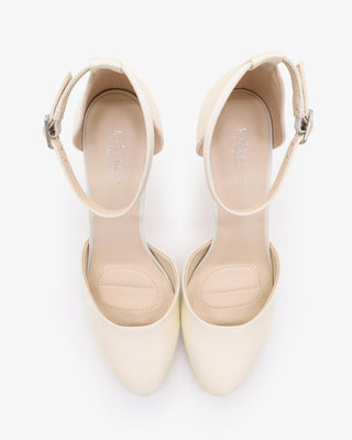 Ivory Satin Wedding Block Heel with Ankle Strap