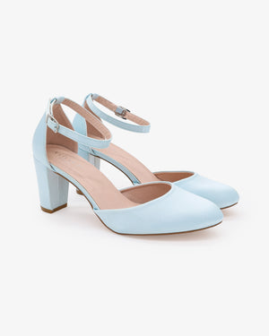 Satin Wedding Block Heel with Ankle Strap