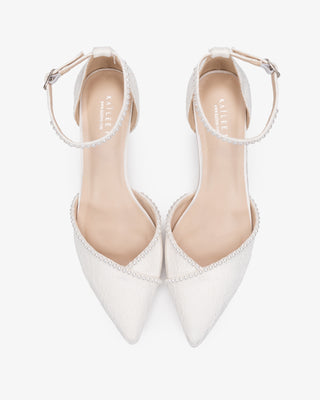 Lace Pointy Toe Low Block Heels Wedding Shoes with Mini PearlsWomen Shoes