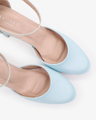 Light Blue Satin Wedding Block Heel with Ankle Strap
