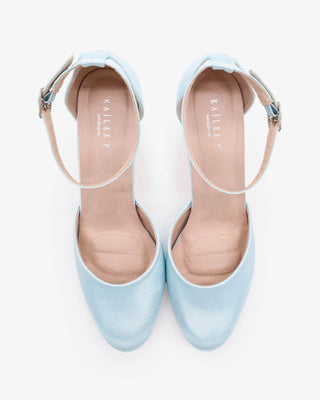 Light Blue Satin Wedding Block Heel with Ankle Strap