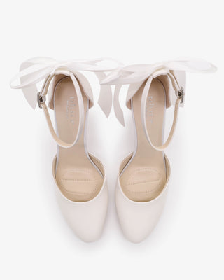 White Satin Wedding Block Heel with Satin Back Bow