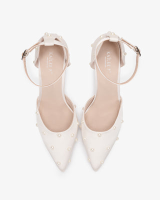 Ivory Satin Mini Pearls Wedding Heels with Scattered Pearls