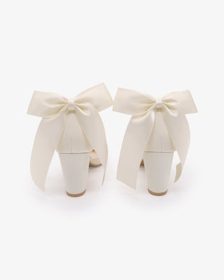 Ivory Satin Wedding Block Heel with Satin Back Bow