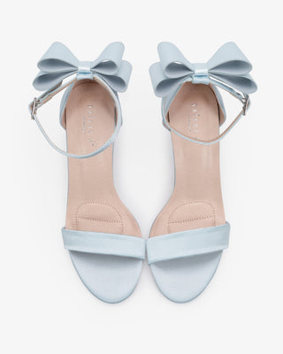 Light Blue Satin High Heel Wedding Sandals with Back Tuxie Bow