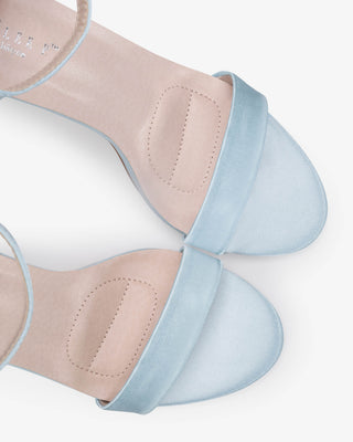 Light Blue Satin High Heel Wedding Sandals with Back Tuxie Bow