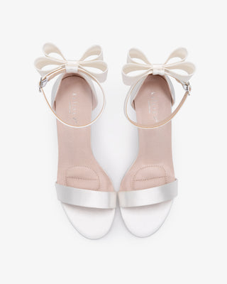 Satin High Heel Wedding Sandals with Back Tuxie Bow