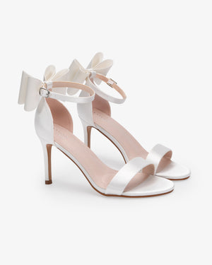 Satin High Heel Wedding Sandals with Back Tuxie Bow