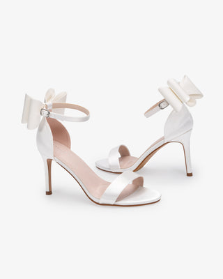 Satin High Heel Wedding Sandals with Back Tuxie Bow