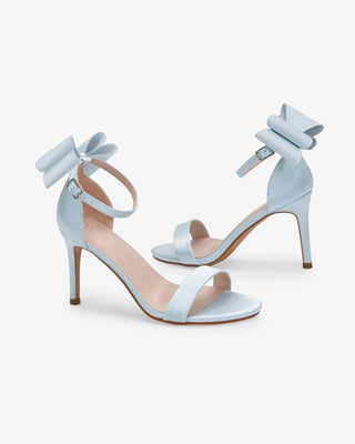 Light Blue Satin High Heel Wedding Sandals with Back Tuxie Bow