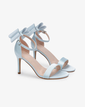 Satin High Heel Wedding Sandals with Back Tuxie Bow