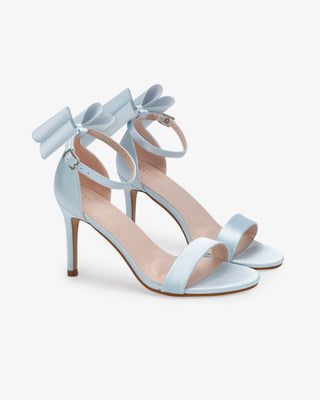 Light Blue Satin High Heel Wedding Sandals with Back Tuxie Bow