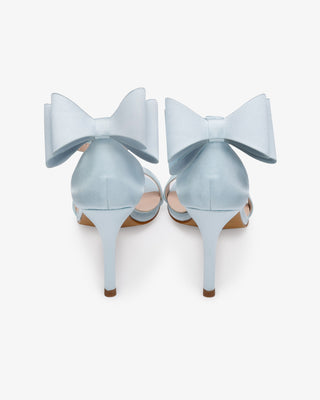 Light Blue Satin High Heel Wedding Sandals with Back Tuxie Bow